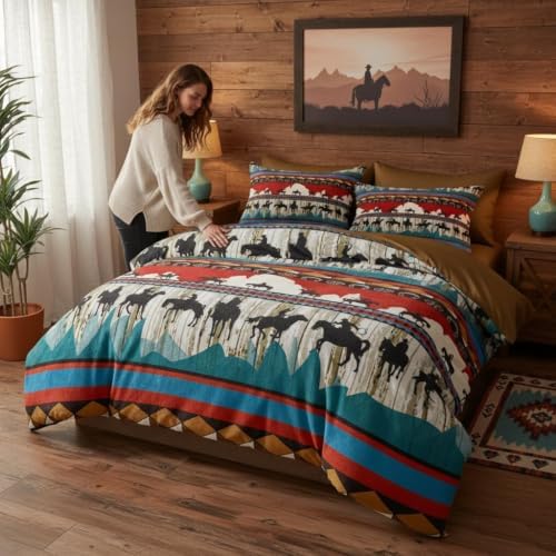 CCoutueChen Western Cowboy Comforter Set King, Rustic Horse Ranch Bedding