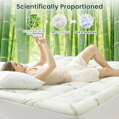 Love's cabin Full Size Mattress Topper Viscose Derived from Bamboo, Thick Pillow Top Mattress Pad with Stretchable Pockets for 8"-20" Mattress, Soft Cooling Mattress Topper for Hot Sleepers, Green