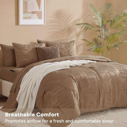 Queen Comforter Set - 7 Pieces Brown Bed in a Bag Queen Bedding Sets