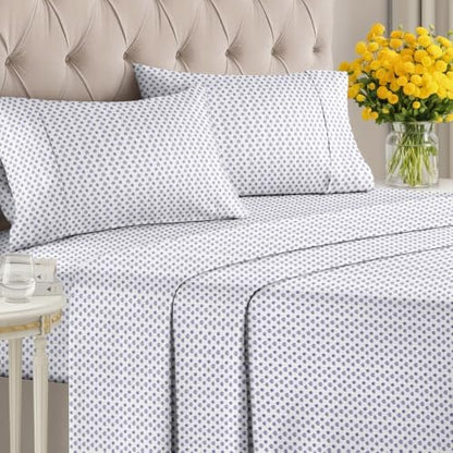 Queen 4 Piece Boho Botanical Floral Sheet Set - Soft & Cooling - Coastal
