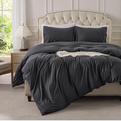 PURE ERA Jersey Knit Duvet Cover Set Heather Charcoal Grey Full