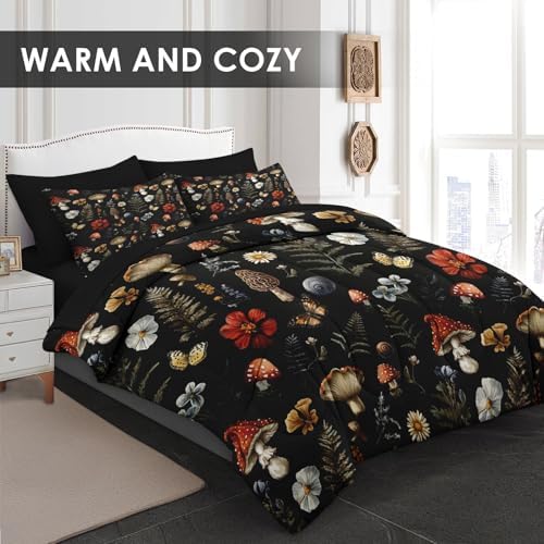 Pamnest King Comforter Set with Sheets, 7 Pieces Woodland Mushroom Bedding