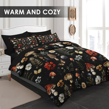 Pamnest Full Comforter Set with Sheets, 7 Pieces Woodland Mushroom Bedding