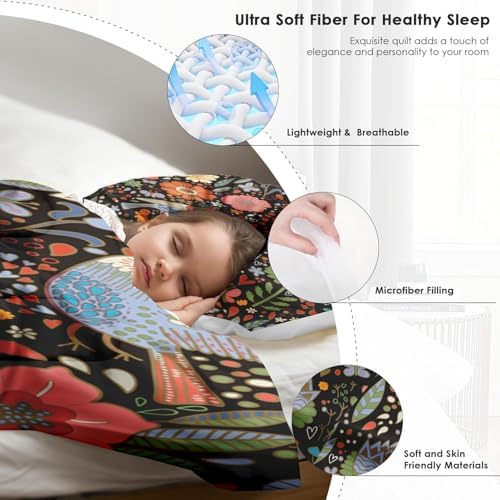 Pamnest Comforter Set Queen Size, Retro Floral Bird Soft 3 Pcs Bedding for Kids and Adults, Vintage Chinese Flower Comforter Set with 2 Pillowcases, for Bedroom Bed Decor
