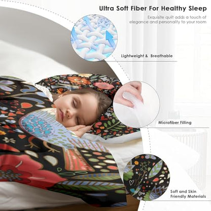 Pamnest Comforter Set Queen Size, Retro Floral Bird Soft 3 Pcs Bedding for Kids and Adults, Vintage Chinese Flower Comforter Set with 2 Pillowcases, for Bedroom Bed Decor