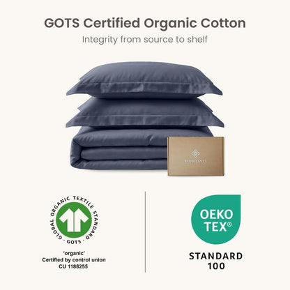 BIOWEAVES 100% Organic Cotton Twin/Twin XL Duvet Cover Set, 2-Piece, 300 Thread Count Sateen Weave GOTS Certified Comforter Cover with Buttoned Closure and 1 Pillow Sham – Mineral, 66x90 inches