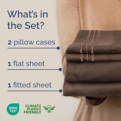 Full XL Bed Sheet - 4 Piece Full XL Bed Sheets Set - Soft, Breathable & Cooling - Hotel Luxury Bedding for Women, Men, Kids, Teens, Boys & Girls - Deep Pockets, Comfy, Fade and Wrinkle Free - Brown