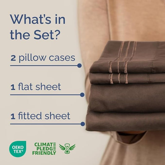Full XL Bed Sheet - 4 Piece Full XL Bed Sheets Set - Soft, Breathable & Cooling - Hotel Luxury Bedding for Women, Men, Kids, Teens, Boys & Girls - Deep Pockets, Comfy, Fade and Wrinkle Free - Brown