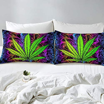 Erosebridal Boho Leaves Down Comforter, Teens Bohemia Leaf Comforter Set Full Size, Botanical Bedding Set for Kids Girls Women, Bohemian Quilted Duvet for Bedroom, Purple Green