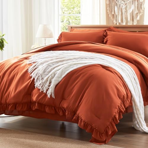 Anluoer King Size Comforter Set 7 Piece,Ruffle Bed in a Bag Bedding Sets