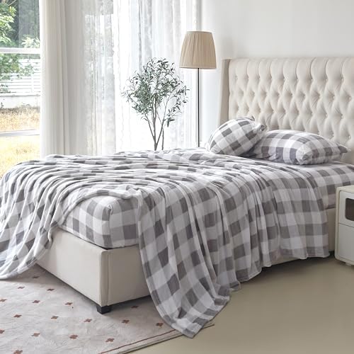 Elegant Comfort Luxuriously Soft 4-Piece Velvet Plush Flannel Sheet Set - Premium Quality - Cozy Warm, Anti-Static, Non Pilling Fuzzy Velvet Flannel Fleece Deep Pocket Sheet Set -Twin XL, Buffalo Gray