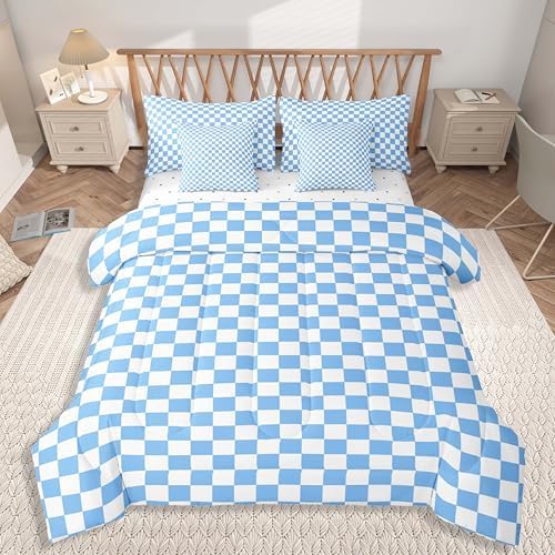 jejeloiu Blue Comforter Set with Sheets 7 Piece Full Size