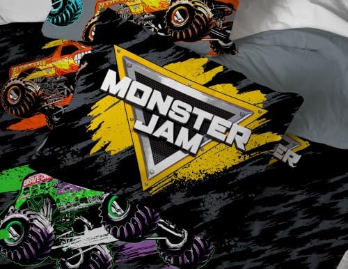 Monster Jam Trucks Queen Comforter Set 7 Piece Kids Bedding for Boys, Black