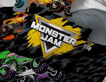 Monster Jam Trucks Queen Comforter Set 7 Piece Kids Bedding for Boys, Black