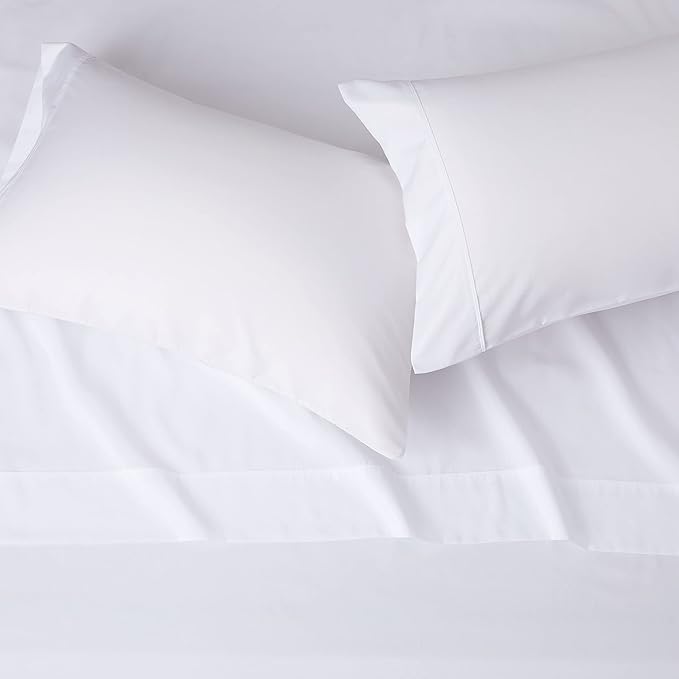 Amazon Basics Lightweight Super Soft, Wrinkle-Free, Breathable Microfiber 4-Piece Bed Sheet Set with 14-Inch Deep Pockets, Full, Bright White, Solid