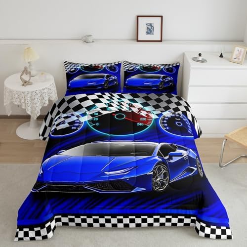 Feelyou Blue Race Car Bedding Set for Kids Boys Girls Toddler Size