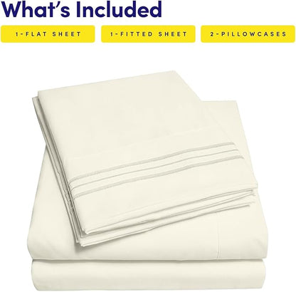 1500 Supreme Collection Queen Sheet Sets Ivory - Luxury Hotel Bed Sheets and Pillowcase Set for Queen Mattress - Extra Soft, Elastic Corner Straps, Deep Pocket Sheets, Queen Ivory
