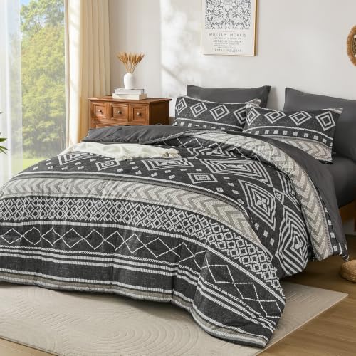 Yiran Boho Comforter Set King Size, 7 Pieces Aztec Grey Bed in a Bag