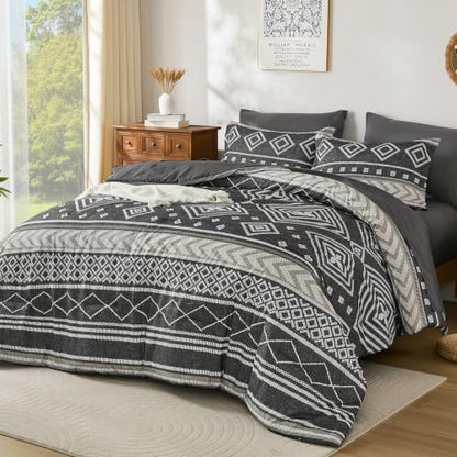 Yiran Boho Comforter Set King Size, 7 Pieces Aztec Grey Bed in a Bag