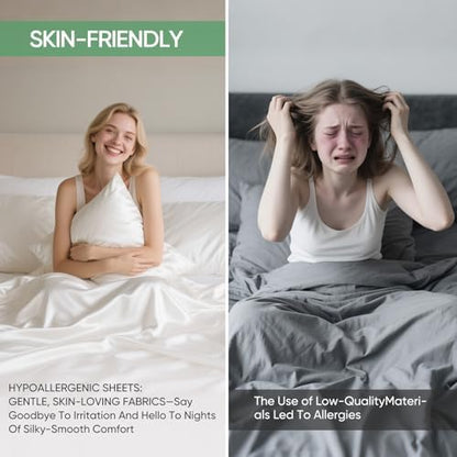 100% Bamboo Viscose & Tencel Lyocell Full Size Sheet Set for RV Camper| Cooling & Breathable Bedsheets for Hot Sleepers |Luxury Silky Soft | 18" Deep Pocket with Corner Straps (White, Full)