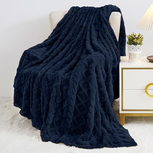 Aganear Fleece Throw Blanket for Couch Sofa 50"x60" Navy