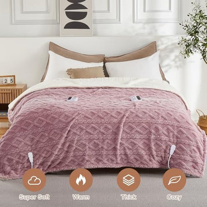 CAROMIO Electric Blanket Cal King Size, Heated Blanket Thick Tufted Sherpa