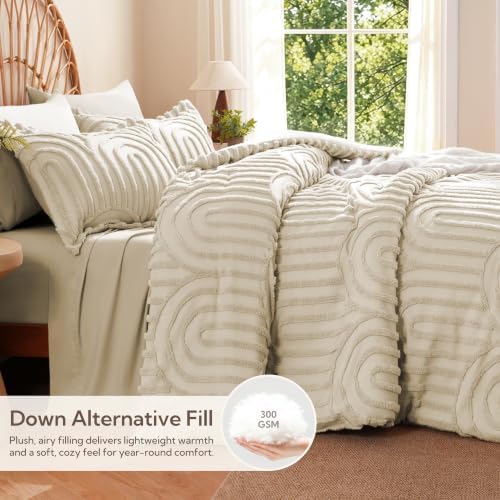 MR&HM Queen Comforter Set Boho 7pcs, Beige Weatern Arch Tufted Bedding Set