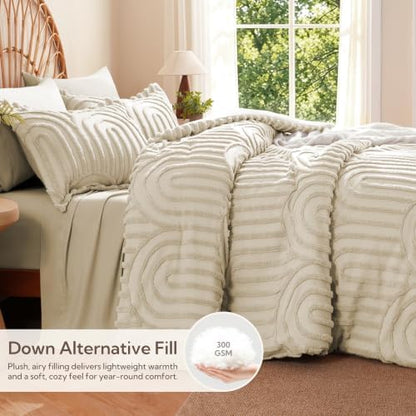 MR&HM Queen Comforter Set Boho 7pcs, Beige Weatern Arch Tufted Bedding Set
