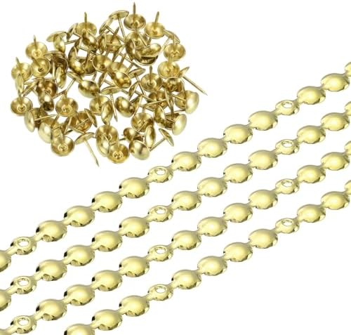 uxcell Upholstery Nailhead Trim, 4 Meters Glossy Upholstery Tacks Strips, Decorative Nail Trims with Nails for Sofa Headboard, Chair DIY Furniture Accessory (11mm Gold)