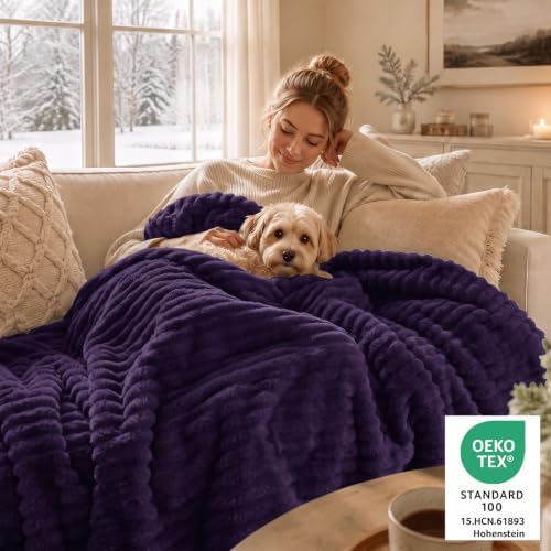 CozyLux Fleece Full Size Comforter Sets, 3 Piece Winter Warm Purple Bedding