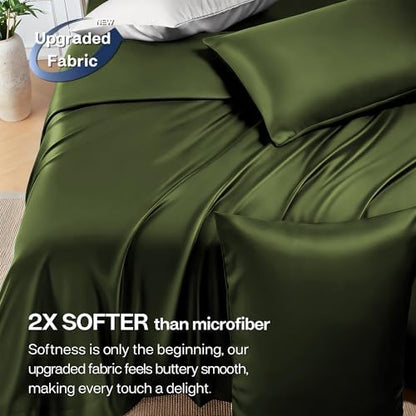 MR&HM Twin XL Sheets 3 Pieces, Rayon Derived from Bamboo Blend, Olive Green