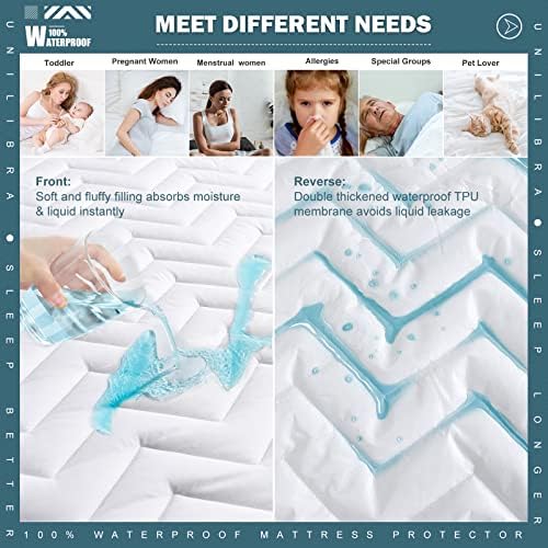 Twin Size Waterproof Mattress Protector Quilted, Breathable Ultra-Soft Filling Mattress Pad, Fitted Deep Pocket Mattress Cover Fits 6''-19'' Mattress White