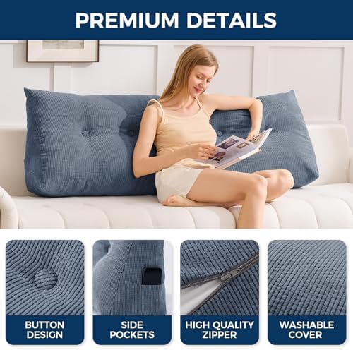 IASEAHK Headboard Pillow Queen, Wedge Pillow Headboard, Navy Blue