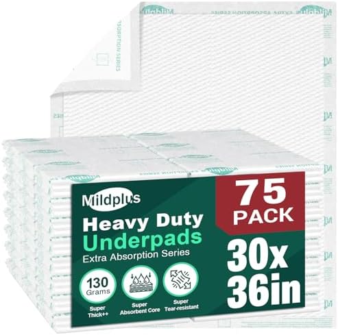MILDPLUS Heavy Duty Underpads 30x36 Inch, 75 Count, Ultra 10 Times More Absorbent & Tear-Resistant Disposable Bed Pads with Cloth Backing for Incontinence, Adults & Elderly Care