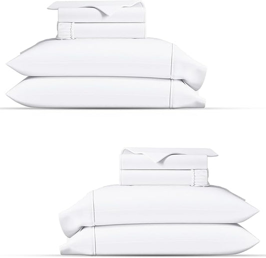 TEXAS LINEN CO. 100% Organic Cotton Percale Sheets Full Size Pack or 2 - Soft & Crisp Organic Cotton Sheets Full Size (8 PC, White), 16" Deep Pocket Percale Weve Bed Sheet Set - GOTS Certified