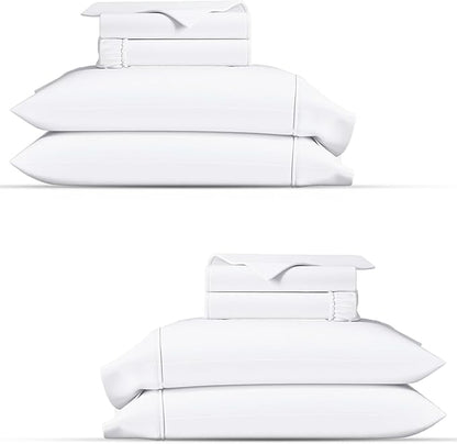TEXAS LINEN CO. 100% Organic Cotton Percale Sheets Queen Size Pack or 2 - Soft & Crisp Organic Cotton Sheets Queen Size (8 PC, White), 16" Deep Pocket Percale Weve Bed Sheet Set - GOTS Certified