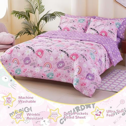 Viviland Kids Twin Bedding Sets, Girls Comforter, Pink Cat