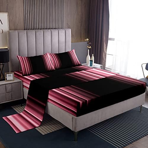 Feelyou Abstract Ombre Bed Sheets Kids Teens Pink and Black Bedding Set Room Decor 3Pcs King Size