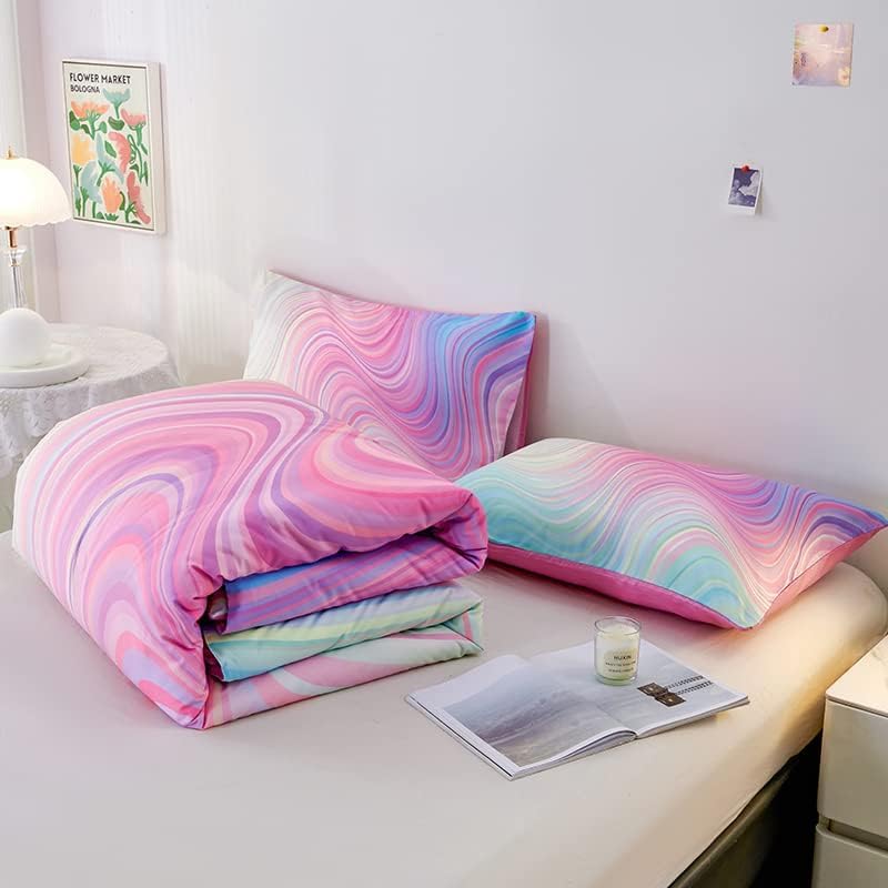 Girls Pink Comforter Twin,Pink Bedding Set for Girls,Tie Dye Comforter Set,Kids Comforter Set for Girl,Teen Comforter Twin with 2 Pillowcases,Rainbow Beddding