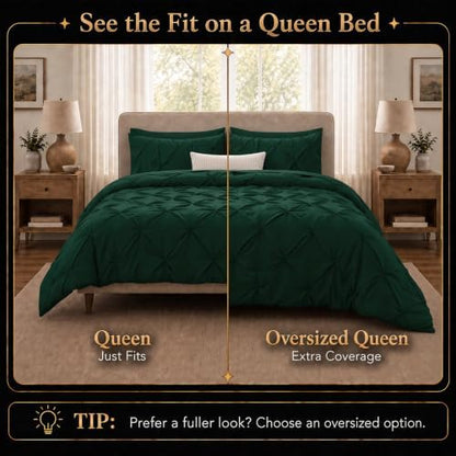 CozyLux Oversized Queen Comforter Set Emerald Green, 7 Pieces Bed in a Bag