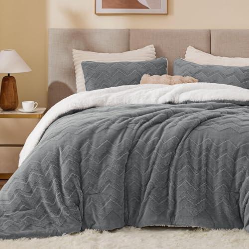 BEDELITE Fluffy Sherpa Full Comforter Set,Grey