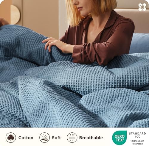 Bedsure PureWoven 3 Pieces 100% Cotton Waffle Weave Duvet Cover Set, King
