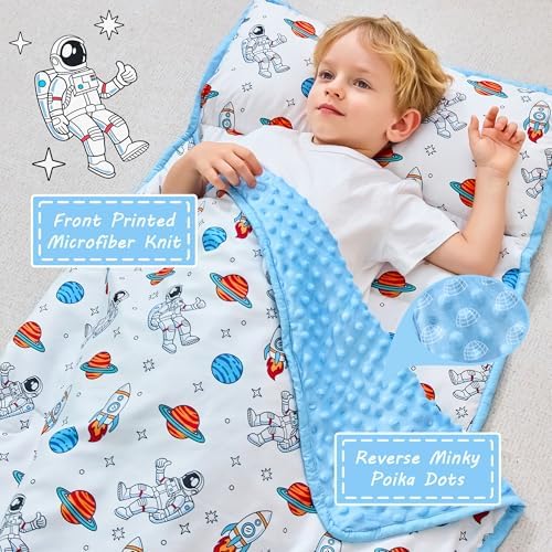 Lasoftan Toddler Nap Mat with Pillow and Blanket, Extra Large Rolled Napping Mats,Slumber Bags for Boys Girls,Kids Sleeping Bag for Daycare, Preschool Travel Camping