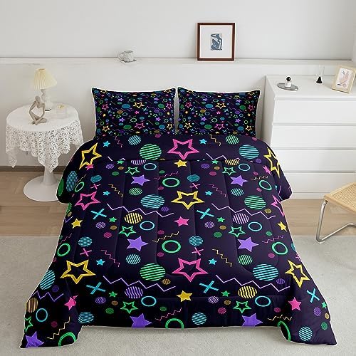 Manfei Memphis Comforter Set Twin Size, Colorful Geometric Vintage Style Quilt Set with 1 Pillowcase, 80s 90s Fashion Style Bedding Set 2pcs for Kids Boys Girls Lightweight Duvet Insert
