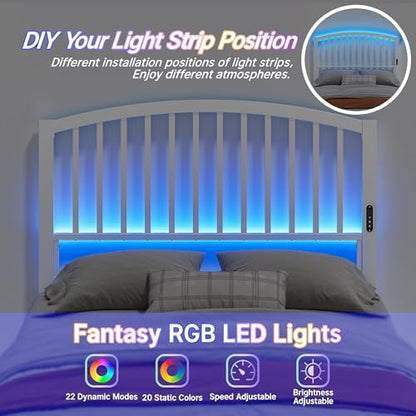 Weehom Metal Full Headboard Only with LED Lights and USB, White