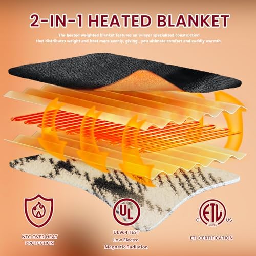 JKMAX Heated Electric Blanket Throw Size - 50"x60" Flannel Heating Blanket with 10 Heating Levels & 5 Time Settings Over-Heat Protection, Winter Warmer for Adults with ETL Certification（Black）