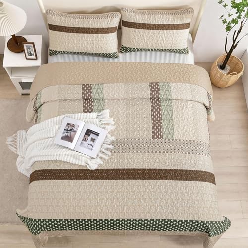 WONGS BEDDING Khaki Quilt King Size (110" x 90"), Soft Stripe Bedspreads