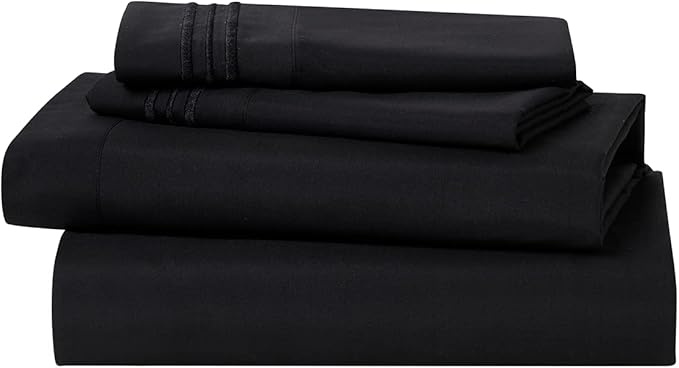 Clara Clark Bed Sheets, Premier 1800 Series 4 Piece Bed Sheet Set, Deep Pocket, Wrinkle, Fade, Stain Resistant, Luxury Soft Bedding Sheets & Pillowcases, California King, Black