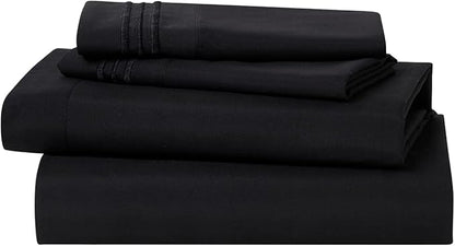 Clara Clark Bed Sheets, Premier 1800 Series 4 Piece Bed Sheet Set, Deep Pocket, Wrinkle, Fade, Stain Resistant, Luxury Soft Bedding Sheets & Pillowcases, Twin, Black