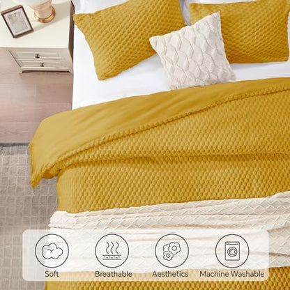 BEDELITE Fluffy King Size Comforter Set, Yellow Fleece Bed Set 3 Pieces